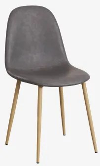 Set Van 4 Glamm Eetkamerstoelen Natuurlijk Hout & Kunstleren Grijs – Antraciet & Polipiel - Sklum