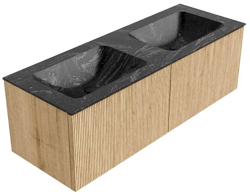 Mondiaz Kurve-dlux 130cm badmeubel oak met 2 lades en wastafel leaf dubbel zonder kraangat lava