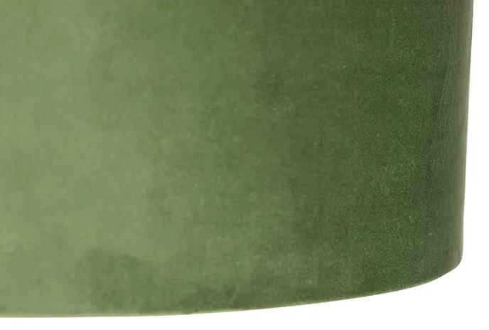 Stoffen Hanglamp zwart met velours kap groen met goud 35 cm - Blitz Landelijk / Rustiek E27 cilinder / rond rond Binnenverlichting Lamp