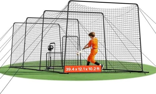 VEVOR honkbal slagkooi net 1200x368x310 cm trainingsnet met 45-laags en geknoopt HDPE-doek en lange positioneringstouwen, incl. softbal trainingskooi net