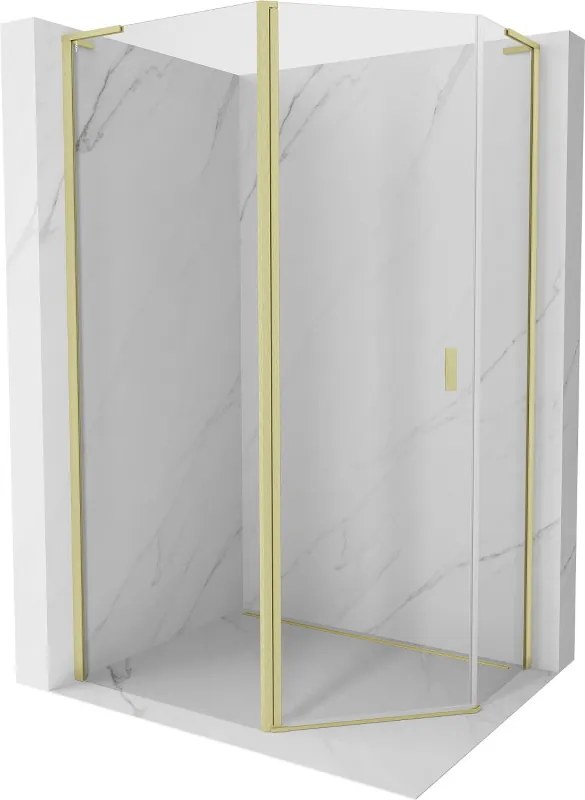 Mexen Mist L asymmetrische vijfhoekige douchecabine met deuren 100x80 cm, transparant, geborsteld goud - 8A8L-100-080-55-00