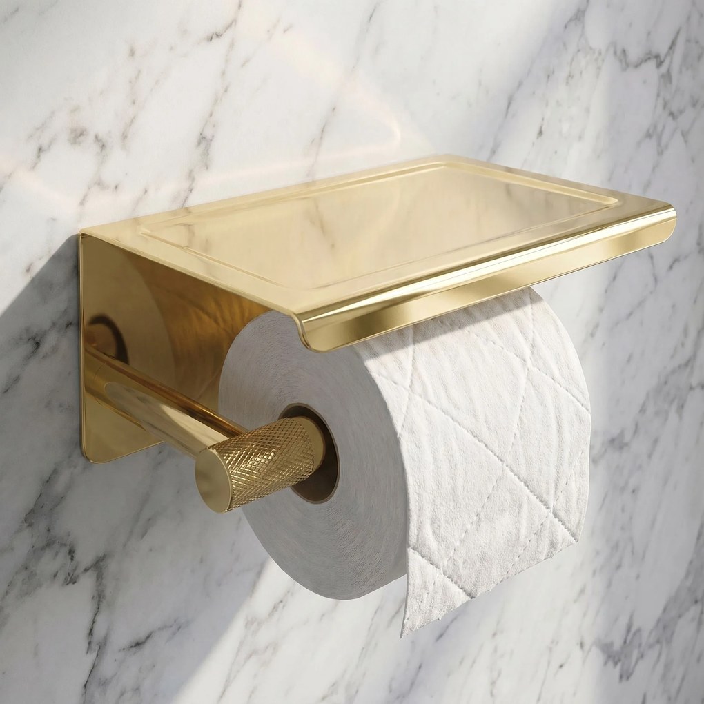 Toiletrolhouder met planchet 6613 Modern Gold