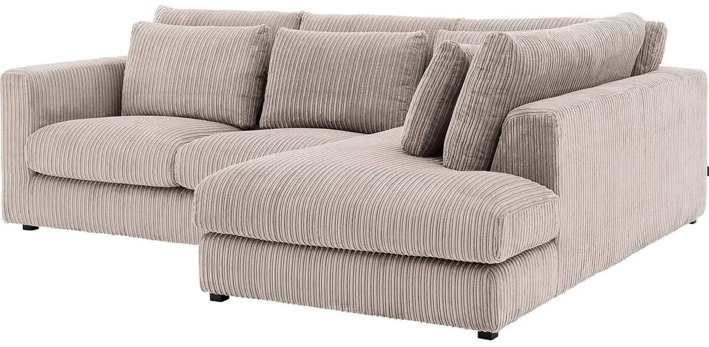 Goossens Bank Ravenia bruin, stof, 2,5-zits, stijlvol landelijk met chaise longue rechts