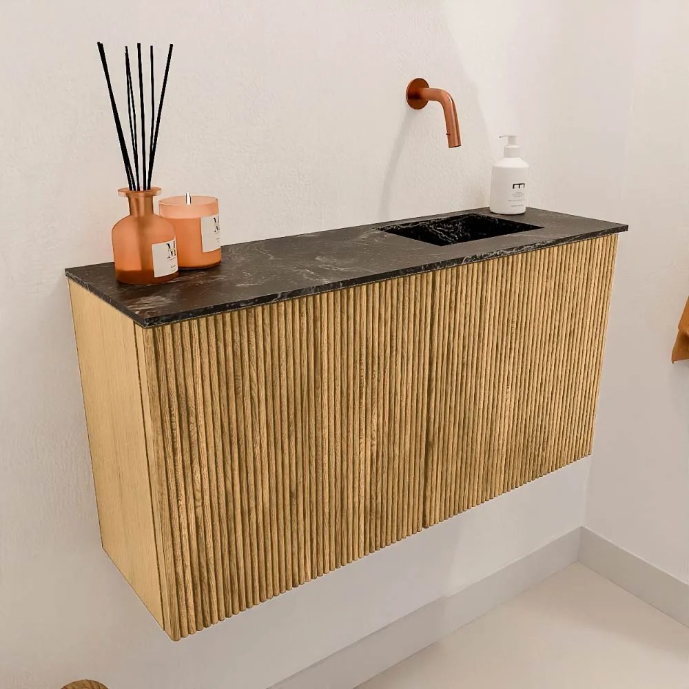 Mondiaz Joya DLux 80cm toiletmeubel oak met wastafel faye rechts zonder kraangat lava