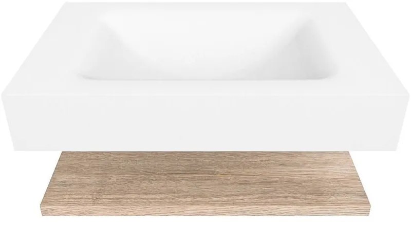 Zaro Alan badmeubel 70cm met planchet washed oak en vrijhangende wastafel cloud midden 1 kraangat talc