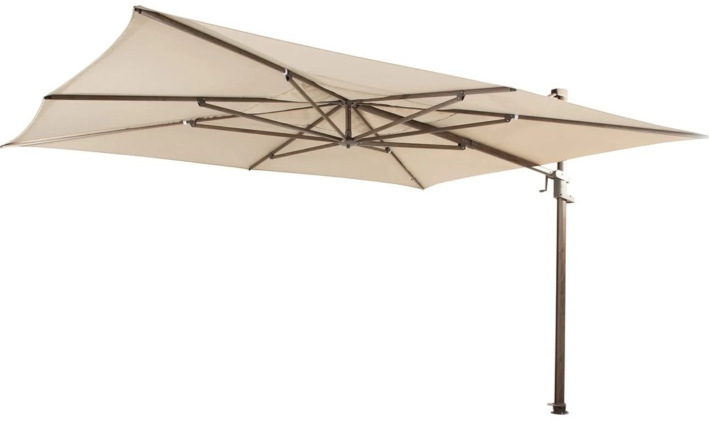 4 Seasons Finca zweefparasol 4x3 m - Zand/ Donkere houtlook met Finca voet en hoes