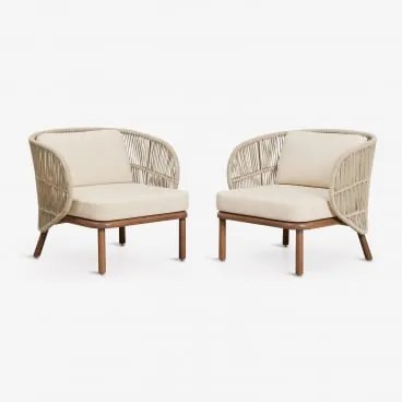 Pack Van 2 Tuinstoelen Van Acaciahout En Gevlochten Touw Capri Beige – Crème - Sklum