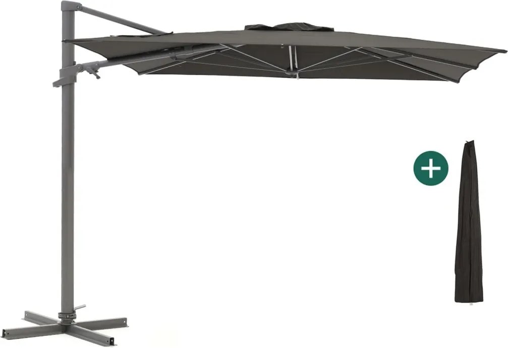 Parasol Shadowline Francisco | Inclusief hoes | Vierkant | 260x260cm | Met draaihendel | Zwart | Kees Smit Tuinmeubelen