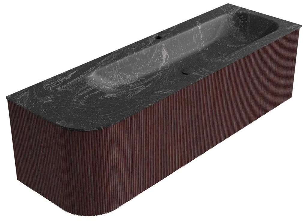 Mondiaz Kurve-dlux 145cm badmeubel ronding links ruby met 1 lade en deur en wastafel big large kraangat rechts lava