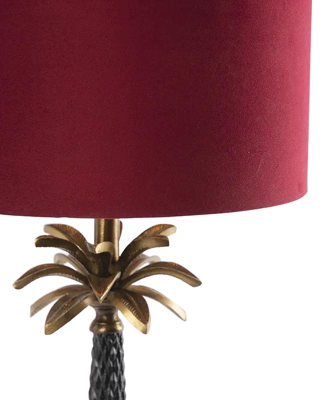Art Deco tafellamp brons met velours rode kap 35 cm - Areka Art Deco E27 cilinder / rond Binnenverlichting Lamp
