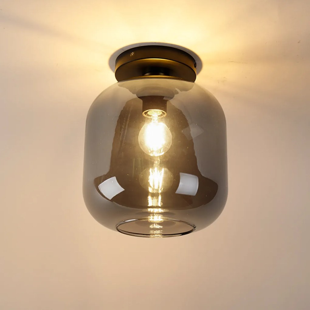 Design plafondlamp zwart met goud en smoke glas - Zuzanna