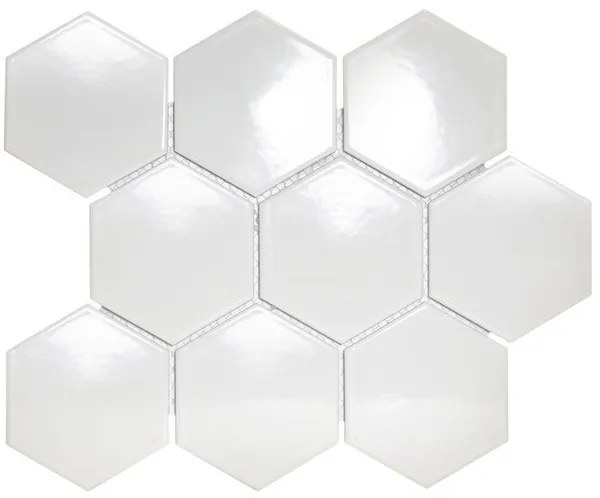 The Mosaic Factory Barcelona mozaïektegel 9.5x11x0.65cm wandtegel voor binnen en buiten hexagon porselein wit geglazuurd AFH95051