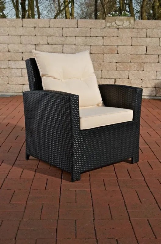 Poly-rotan Wicker tuinstoel / fauteuil FISOLO aluminium frame kussens - kleur rotan : zwart overtrek gebroken wit