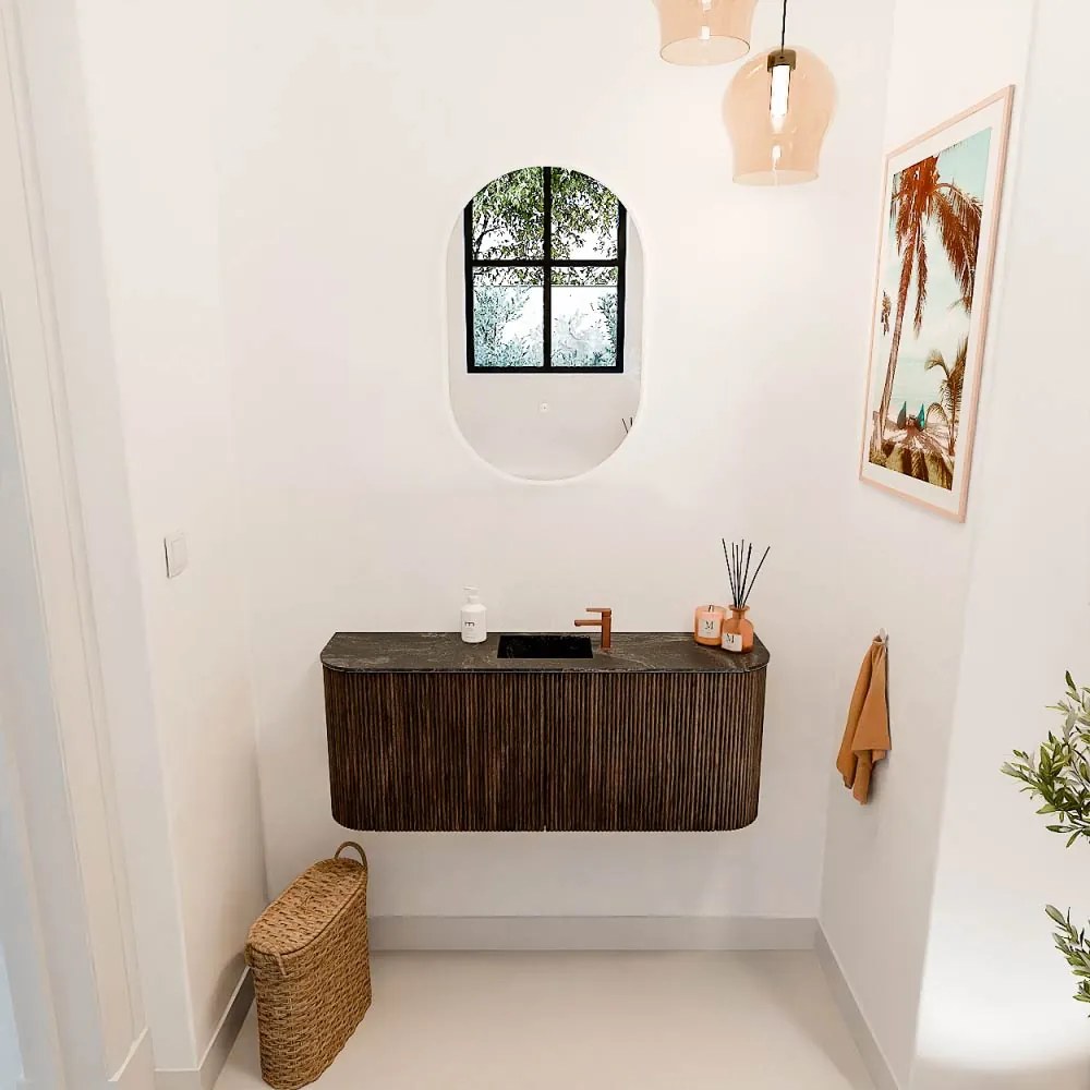 Mondiaz Joya DLux 105cm toiletmeubel ronding links/rechts walnut met wastafel faye midden 1 kraangat lava