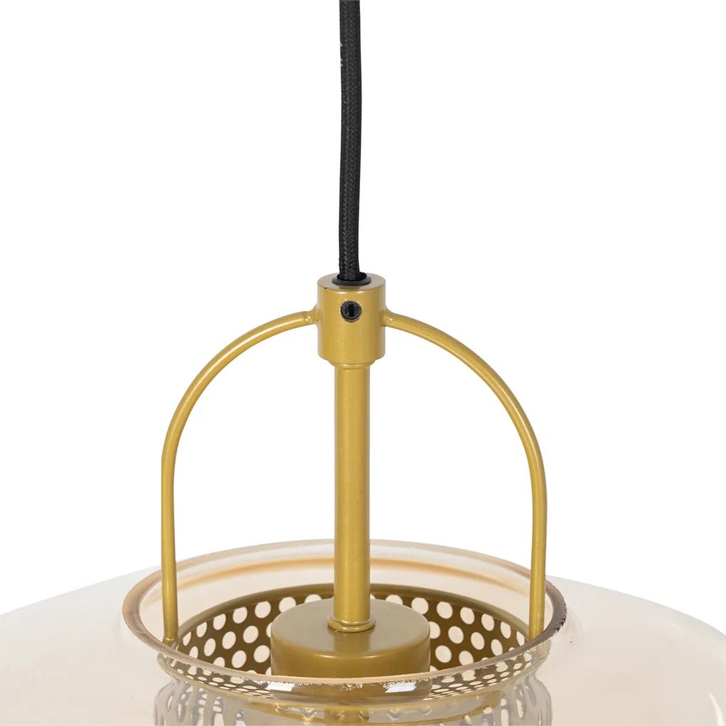 Art Deco hanglamp goud met amber glas 30 cm - Kevin Art Deco E27 rond Binnenverlichting Lamp