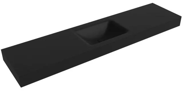 Mondiaz CLOUD Vrijhangende wastafel - B190xH12cm - 1 kraangat - wasbak Midden - solid surface Urban mat (Zwart) XM49575Urban-KG
