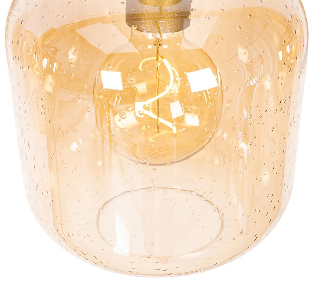 Eettafel / Eetkamer Design hanglamp zwart met messing en amber glas 4-lichts - Zuzanna Design E27 Binnenverlichting Lamp