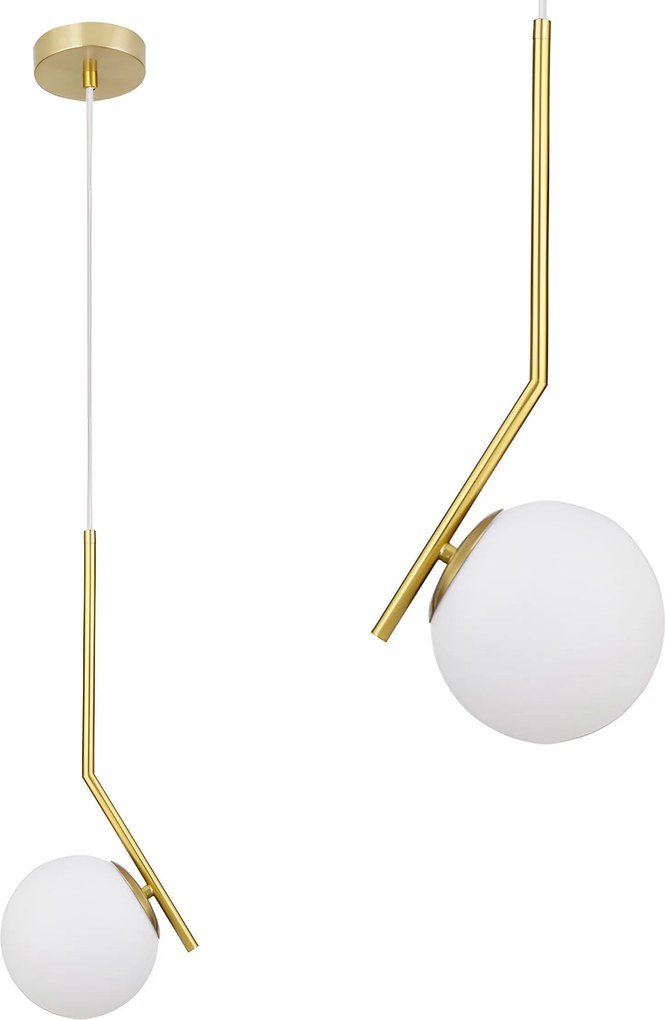 Plafondlamp Hangende Glazen Bol Wit Goud G106-1W Gold White