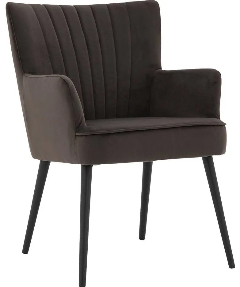 Goossens Eetkamerstoel Rob bruin velvet stof met armleuning, urban industrieel