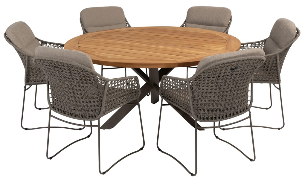 Prado Moretti dining tuinset 7 delig  160 cm rond teak terre 4 Seasons Outdoor