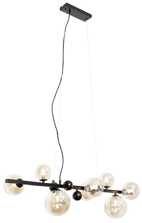 Art deco hanglamp zwart met amber glas 8-lichts - David