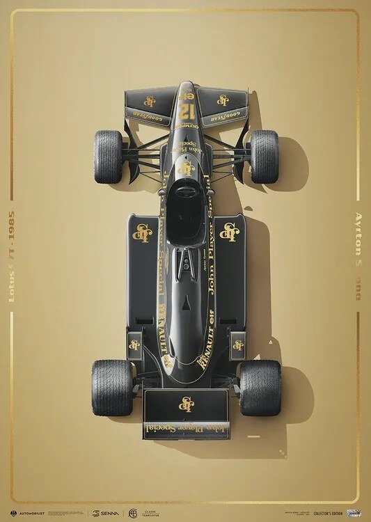Kunstdruk Lotus 97T - Ayrton Senna - Stunning Black - Estoril - 1985 - Gold