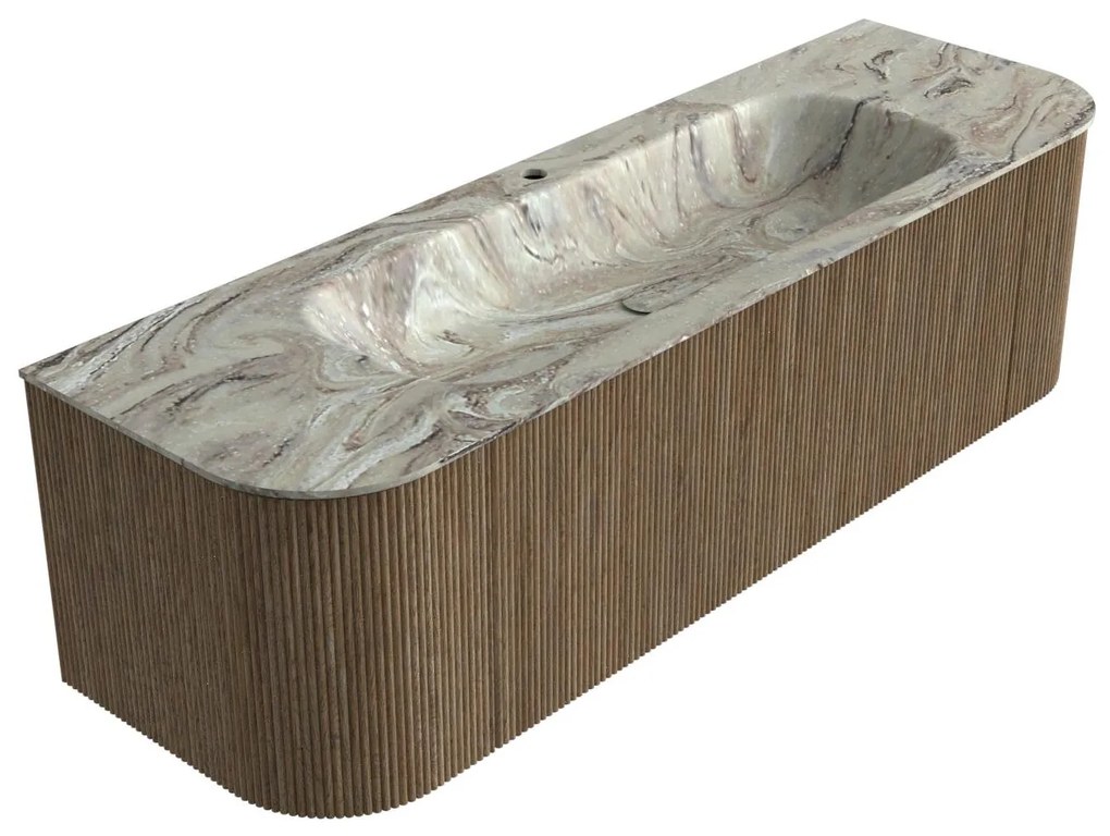 Mondiaz Kurve-dlux 150cm badmeubel ronding links/rechts dusk met 1 lade en 2 deuren en wastafel big medium midden 1 kraangat glace