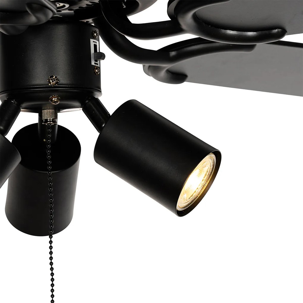 Plafondventilator met lamp zwart met trekschakelaar 3-lichts - Mistral Jeana Industriele / Industrie / Industrial GU10 rond Binnenverlichting Lamp