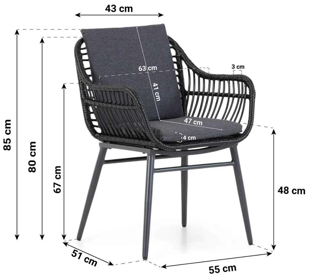 Tuinset 4 personen 164 cm Wicker Zwart Coco Coco Leonardo