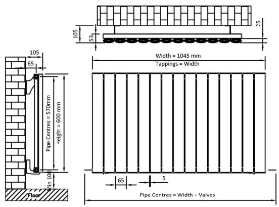 Eastbrook Sandhurst radiator 105x60cm aluminium 1126W antraciet