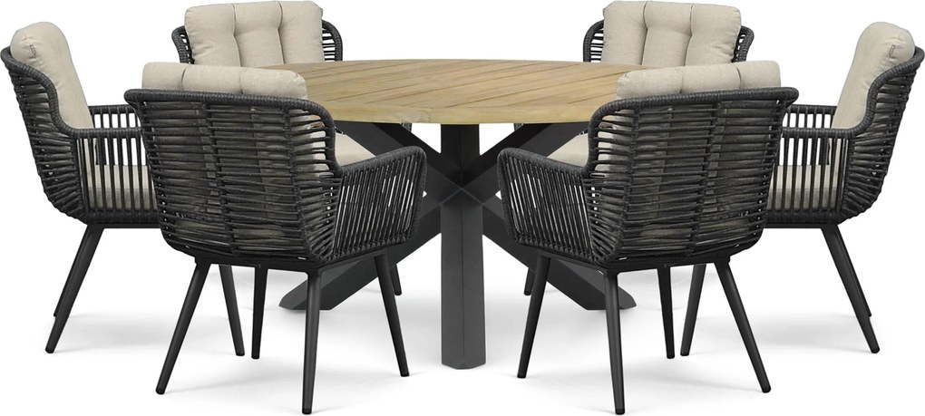 Tuinset Ronde Tuintafel 6 personen 160 cm Rope Grijs  Coco Custa/Rockville