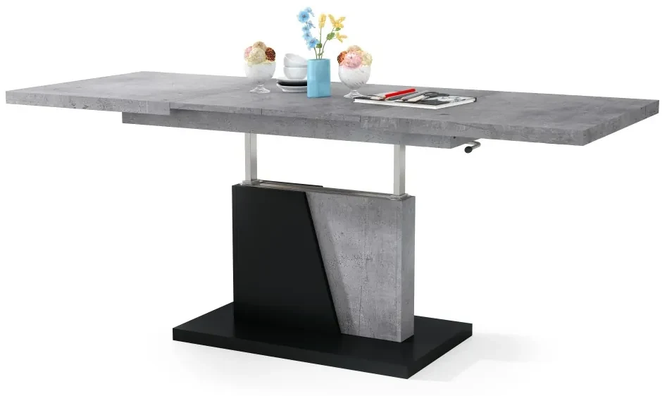 Mazzoni GRAND NOIR beton / zwart, uitschuifbare tafel