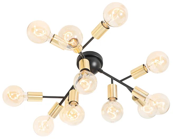 Design plafondlamp zwart met goud 12-lichts - Juul