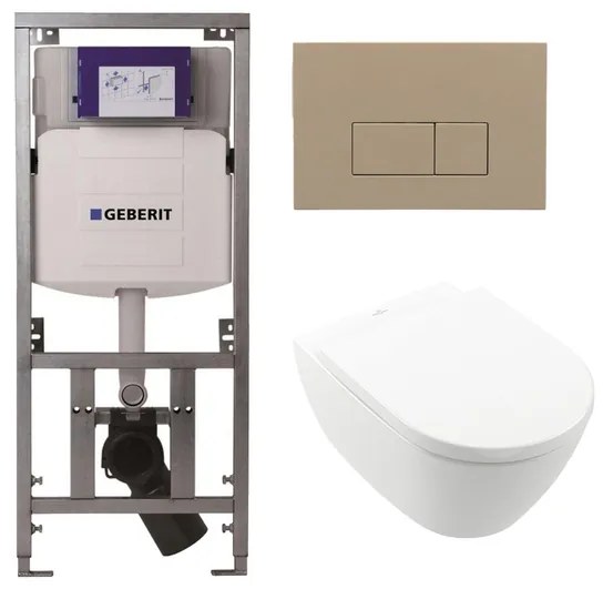 Villeroy Boch Subway 2.0 DirectFlush Toiletset - softclose - geberit reservoir - qeramiq bedieningsplaat bedieningsplaat taupe - rechthoekige knoppen - wit 0701131/ga26028/SW729014/SW729113/SW1102379