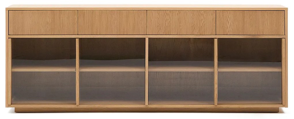 Kave Home Helvine Dressoir Eiken Met Glazen Schuifdeuren - 200x40x80cm.