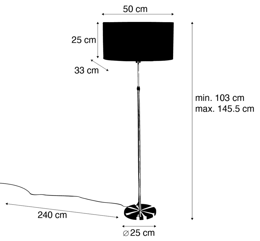 Vloerlamp goud met ovale velours kap zwart 50 cm - Parte