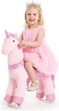 VEVOR Rijpaard op wielen 80 cm, 50 kg, zwaar uitgevoerd, staand paard met geluidsfunctie, speelgoedpaard met verhoogde zitting, handvatten en pedalen, roze eenhoorn met regenboogmanen voor kinderen en meisjes van 3-8 jaar.