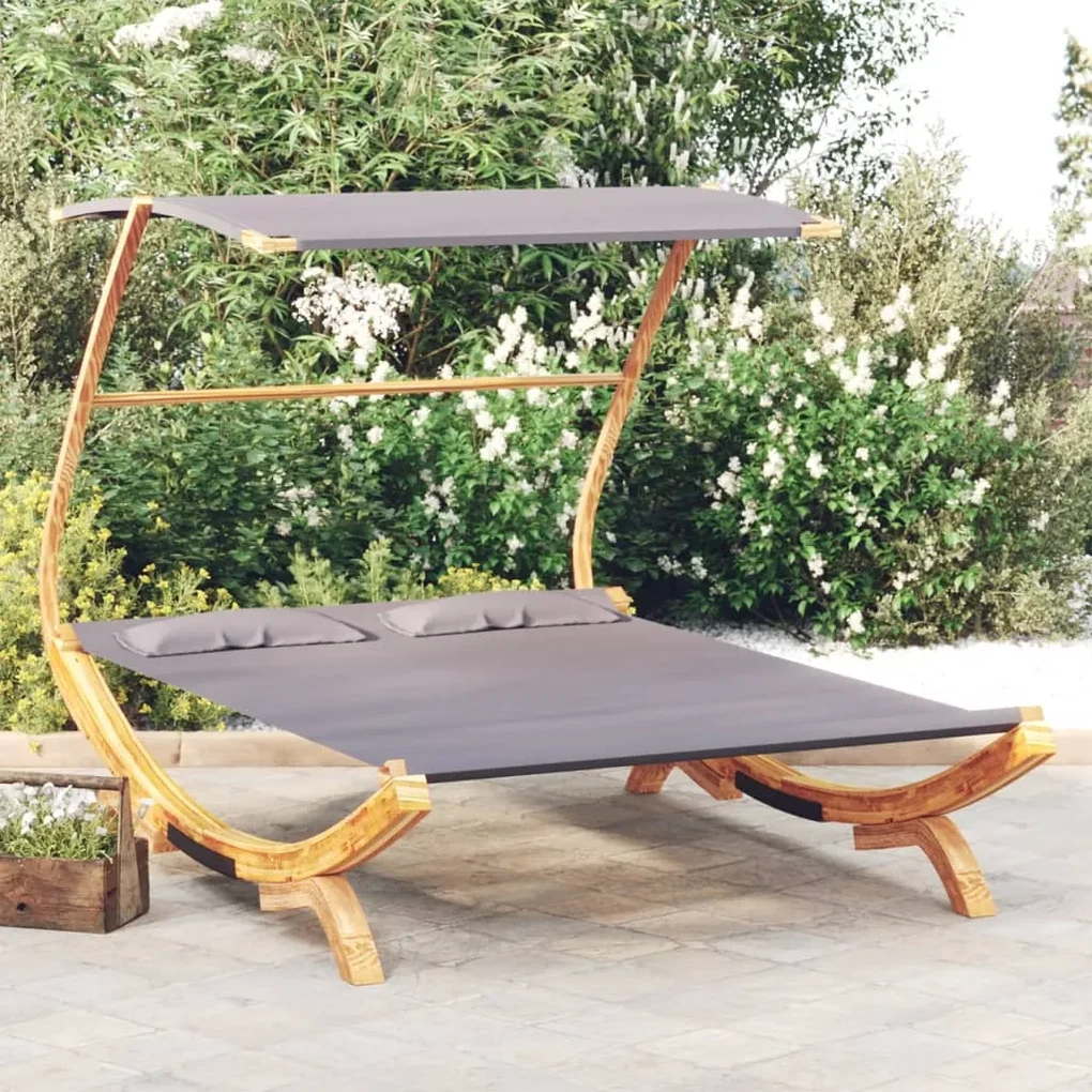 vidaXL Loungebed met luifel 165x203x138 cm gebogen hout antracietkleur