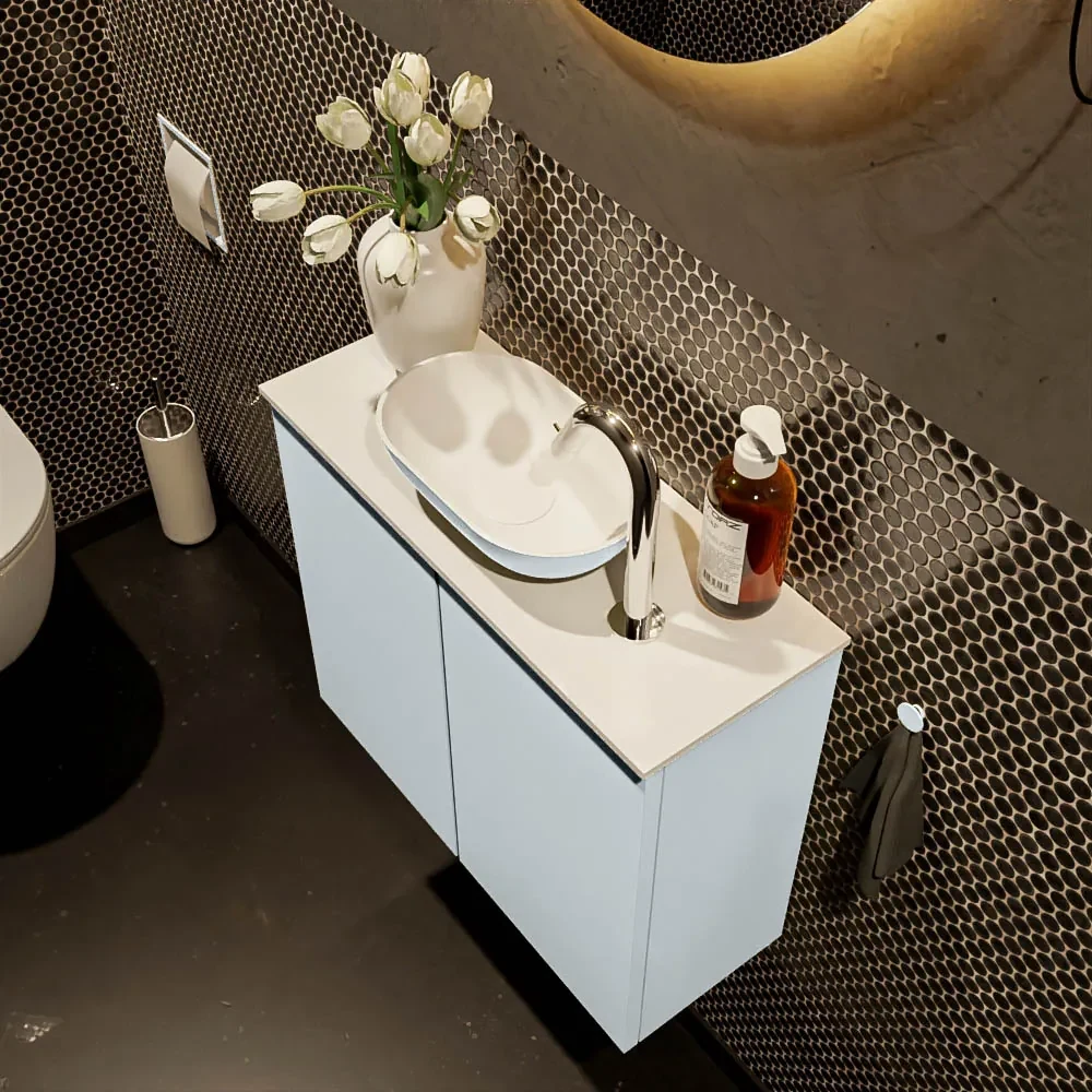Mondiaz Fowy toiletmeubel 60cm clay met lichtgrijze waskom midden en kraangat