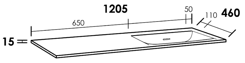 Sanituba Furiosa Mat Rechts wastafel fine stone zonder kraangaten 120cm