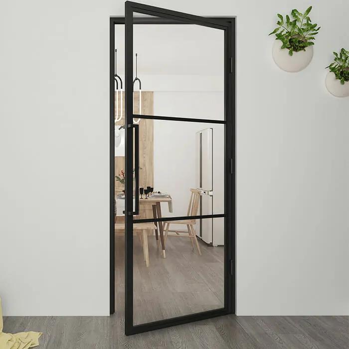 Zwarte Stalen Binnendeur + Magneetsluiting - Helder Glas - Incl. Kozijn