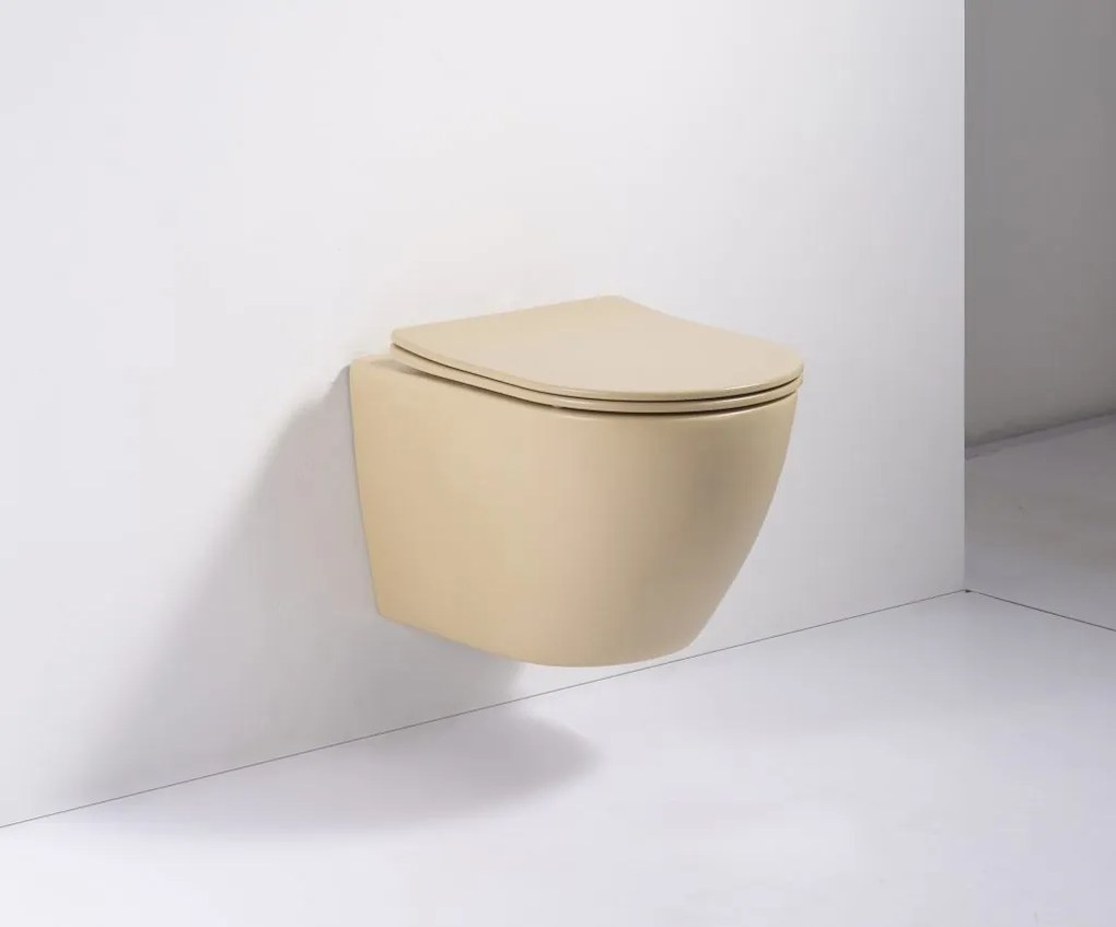 SaniGoods Apollo mat zandkleurige toiletpot inclusief zitting anti-kalk 48cm