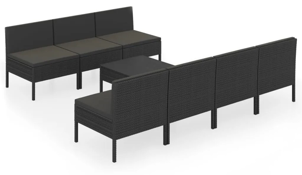 vidaXL 8-delige Loungeset met kussens poly rattan zwart