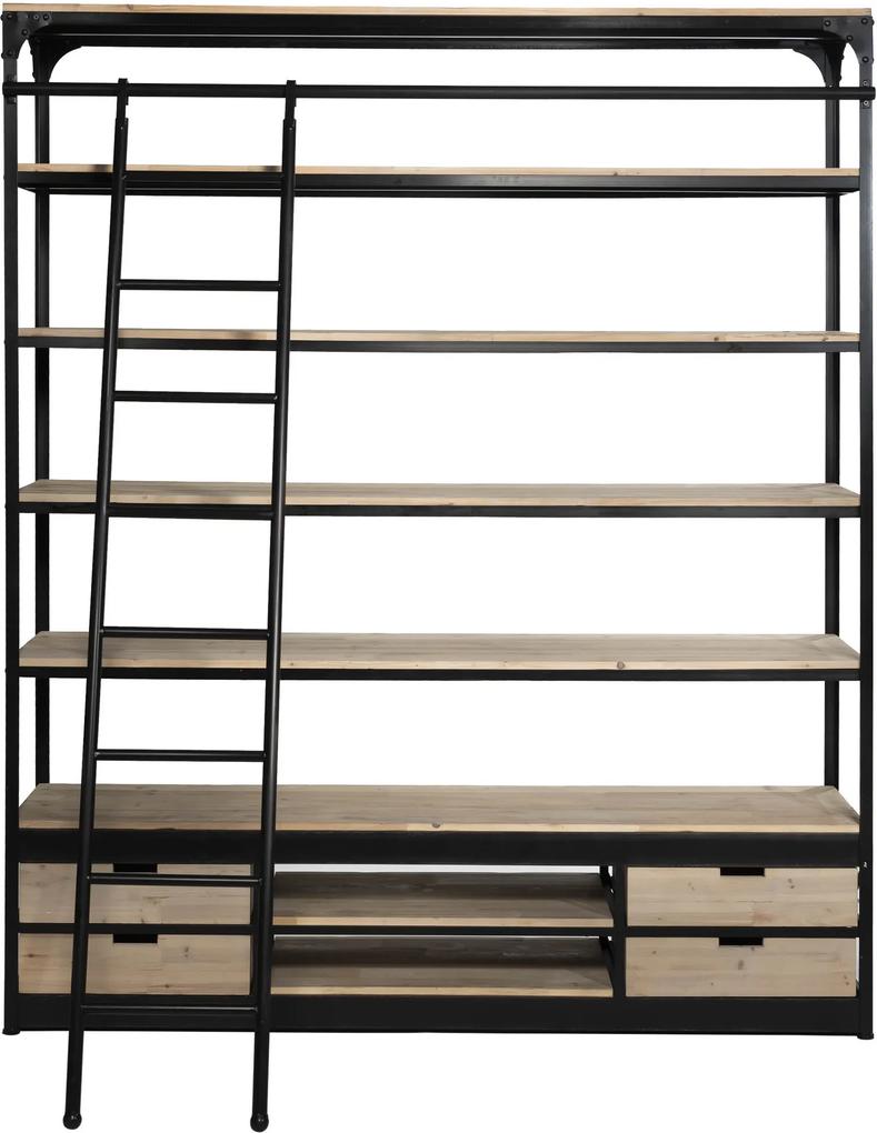 Rootsmann Industriële boekenkast met ladder | White wash