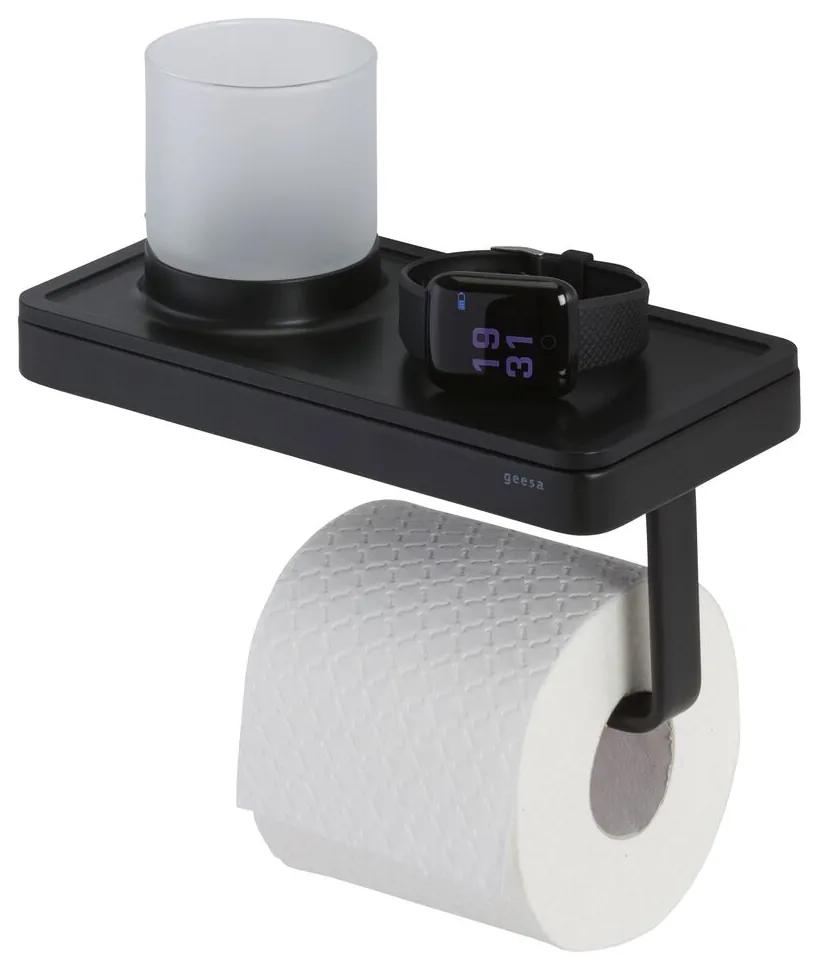 Geesa Frame toiletrolhouder met planchet en houder zwart