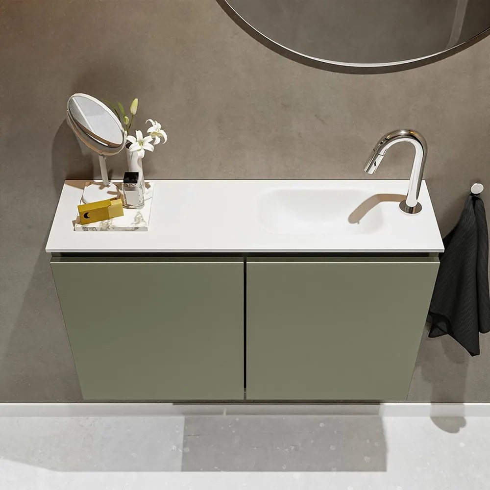 Mondiaz Ture 80cm toiletmeubel army met wastafel talc rechts 1 kraangat