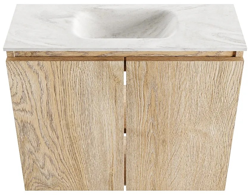 Mondiaz Ture DLux toiletmeubel 60cm washed oak met wastafel ostra midden zonder kraangat