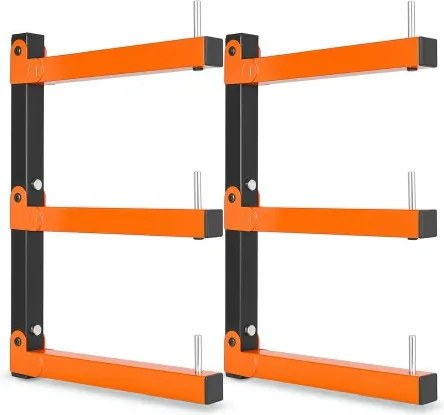 VEVOR 2x Cantileverrek met 3 lagen, opvouwbaar houten opbergrek, 50 kg per laag, metalen wandrek voor werkplaats, magazijn, garage en kelder, gemaakt van koolstofstaal, met opklapbare armen en vergrendelingsbouten.
