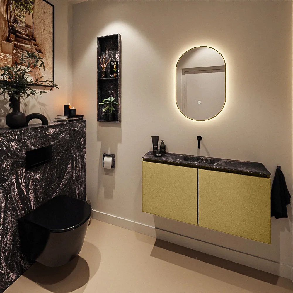 Mondiaz Ture DLux toiletmeubel 100cm oro met wastafel lava midden zonder kraangat