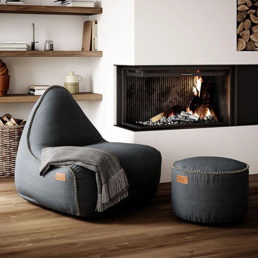 Canvas Lounge Chair & Pouf - Petrol